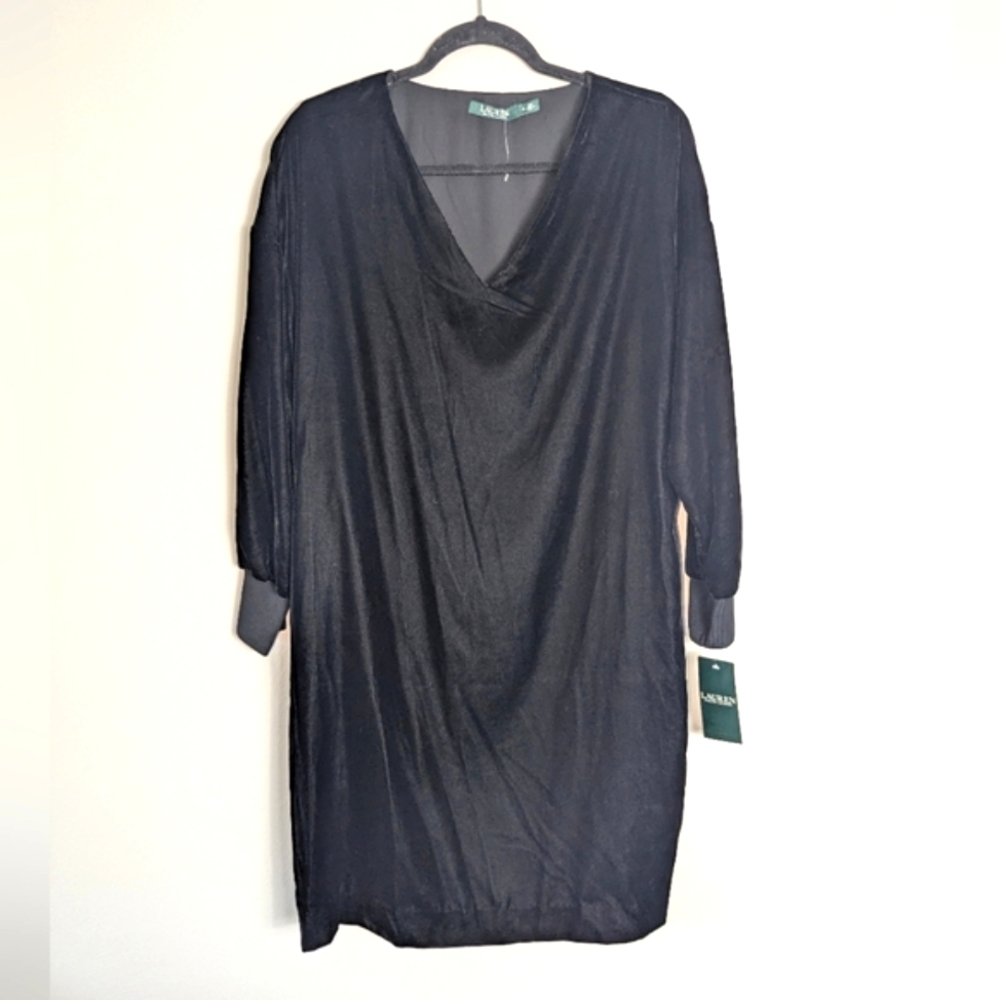14 NWT Lauren Ralph Lauren Black Velvet Shift Holiday Dress $175